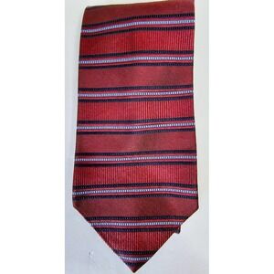 Tommy Hilfiger Men's Burgundy Striped 100% Silk Necktie Business Casual